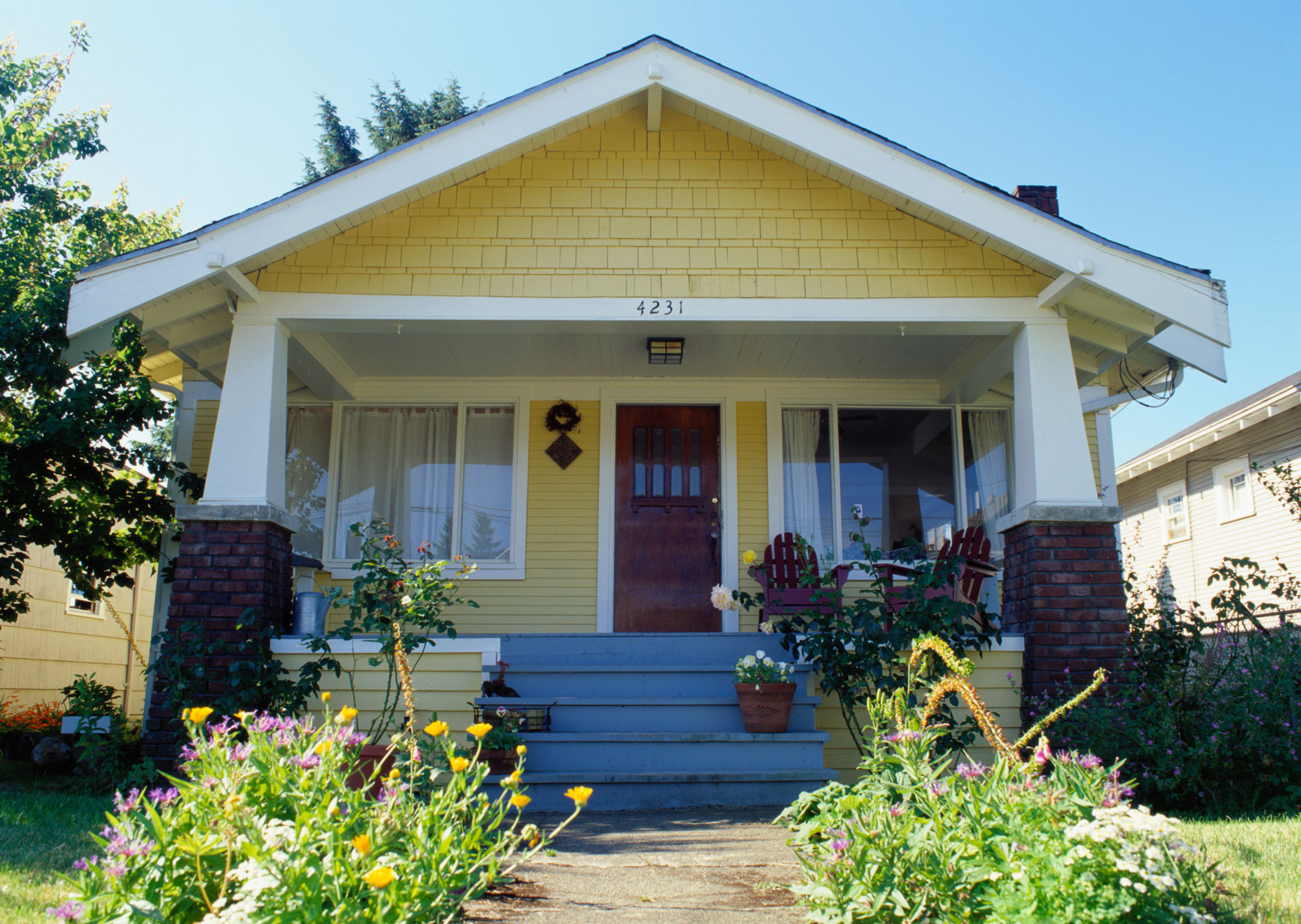 A home viewed from the front on a clear day.