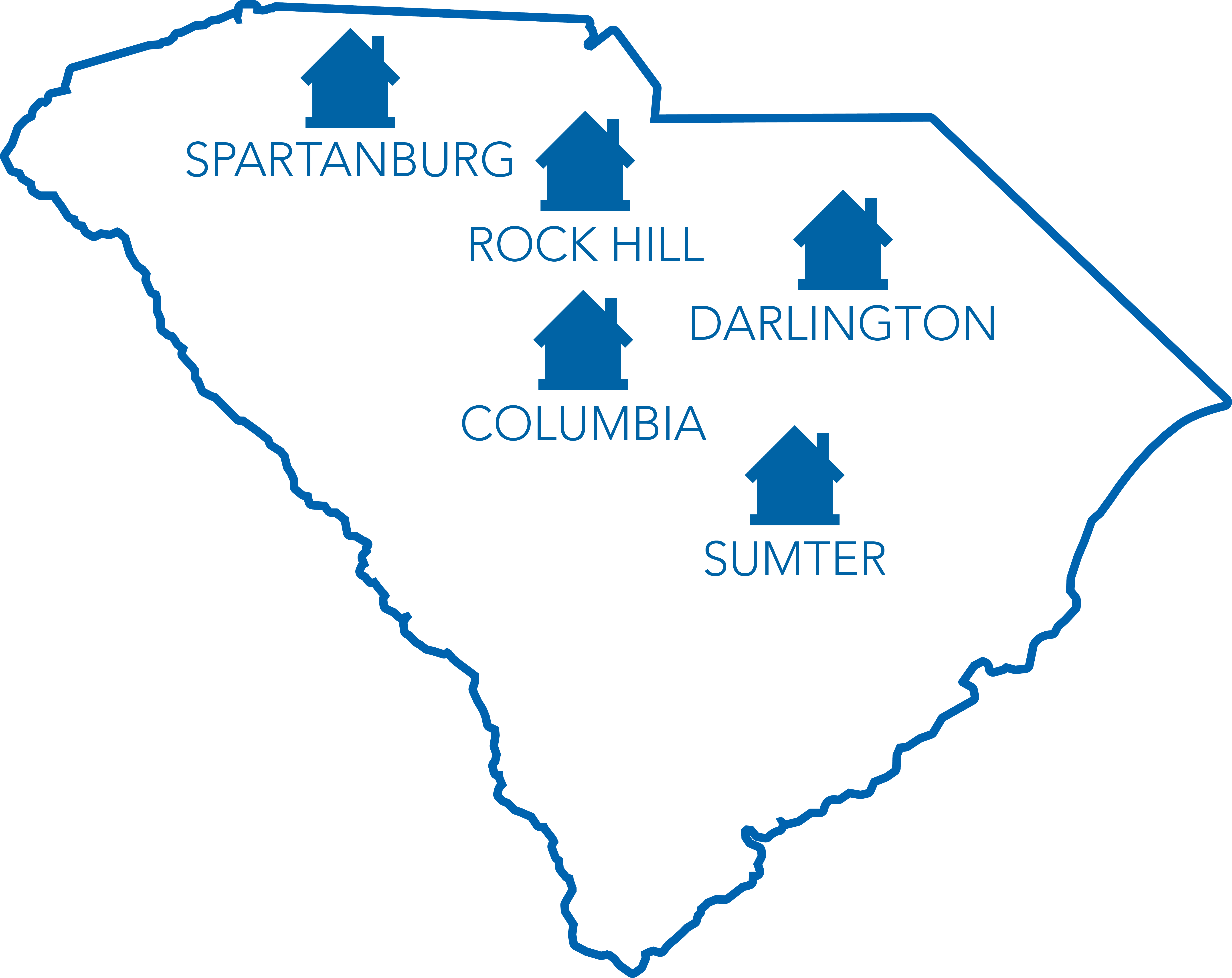 Map of SC showing homes where the Made It Home properties are loacated.