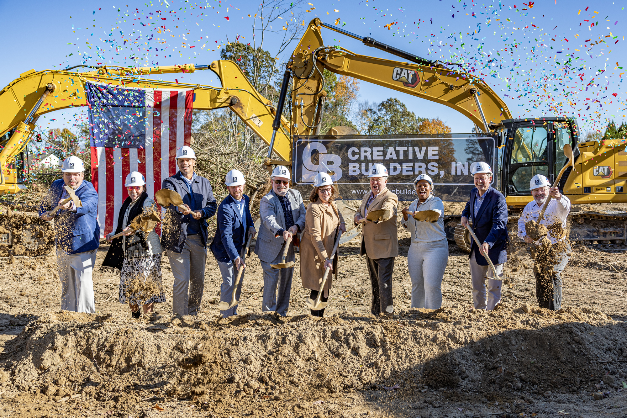 Groundbreaking with confetti.